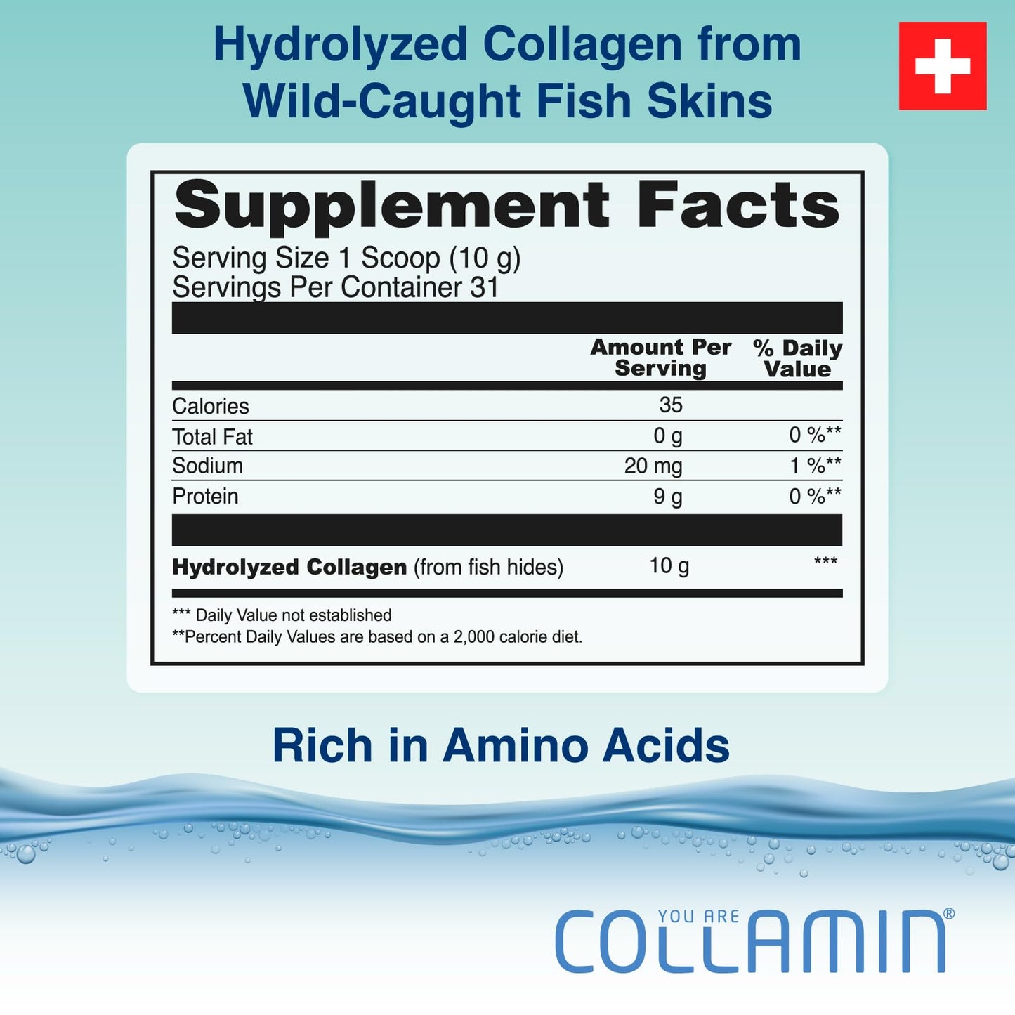 Collamin Nature'Marine Hydrolyzed Collagen Peptides Powder from Wild-Caught Fish with Essential Amino Acids 10.93 Ounce