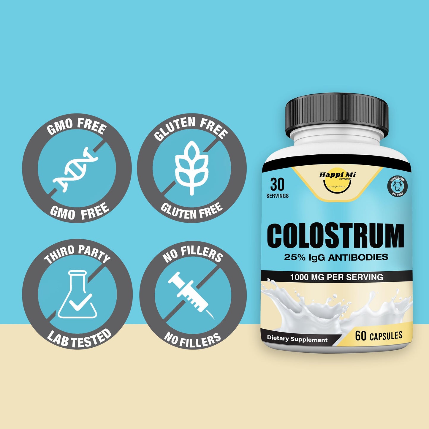 Happi Mi Nutrition Colostrum Capsules 1000mg Per Serving, 60 Capsules