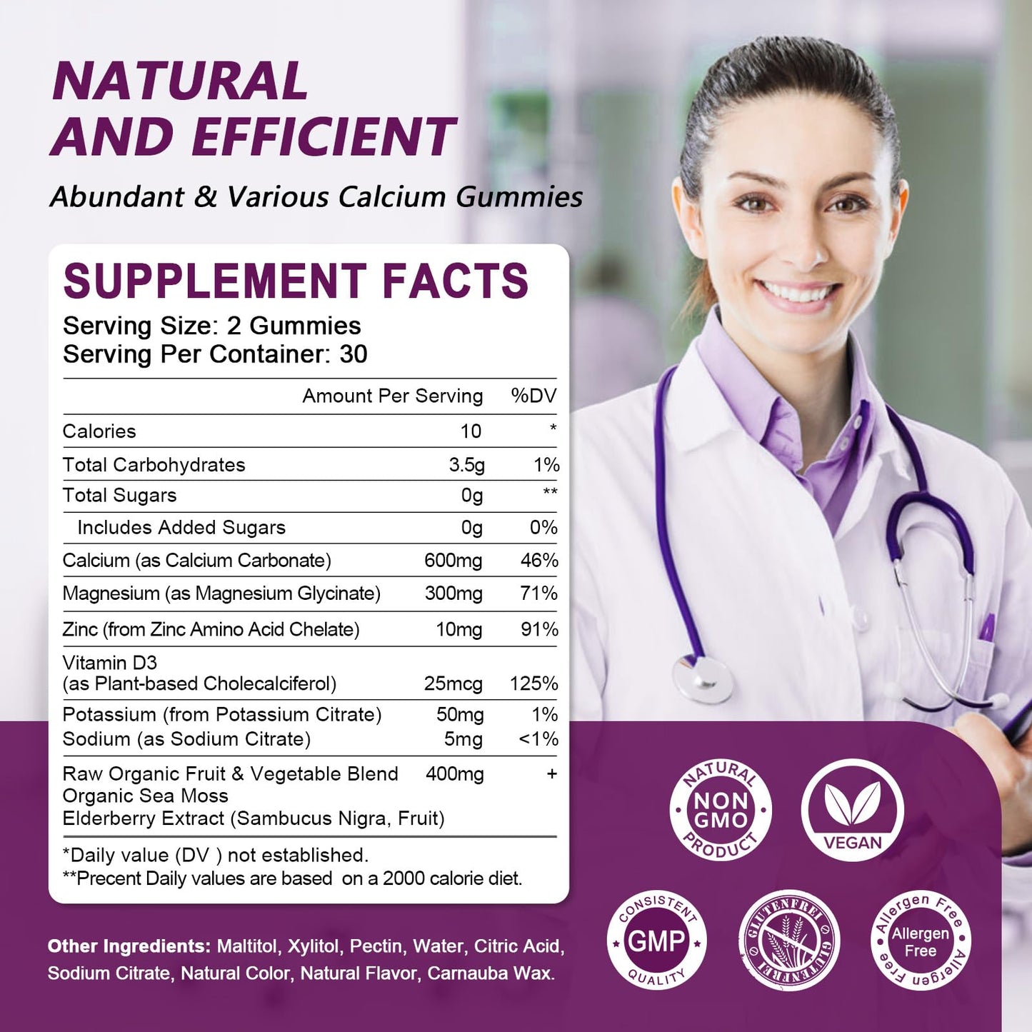 GONGOTA Calcium Magnesium Zinc with Vitamin D3 Supplement Gummy 120-count