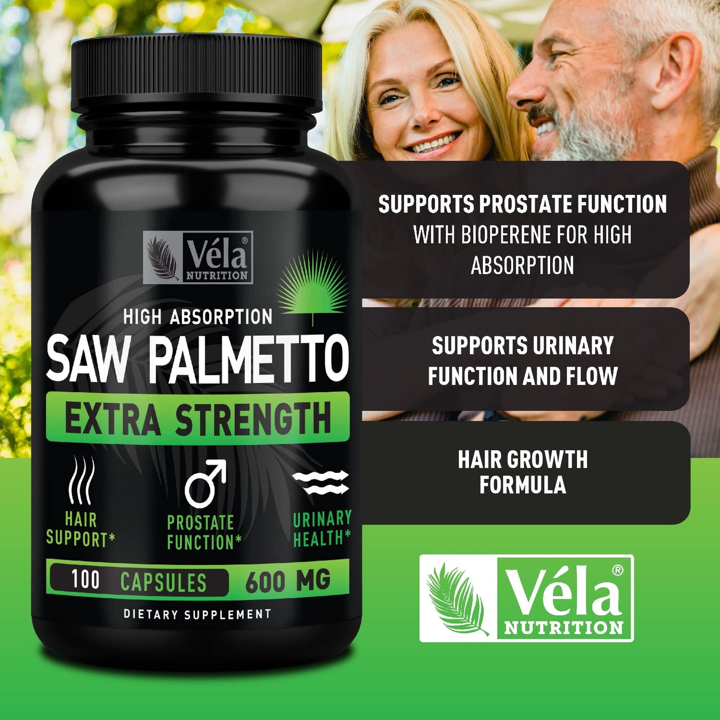 Véla Saw Palmetto 600mg Capsules, 100 Count