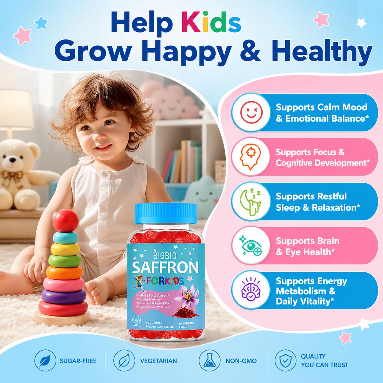 BIGBIO Saffron for Kids Happy Mood Gummies, 1 Count