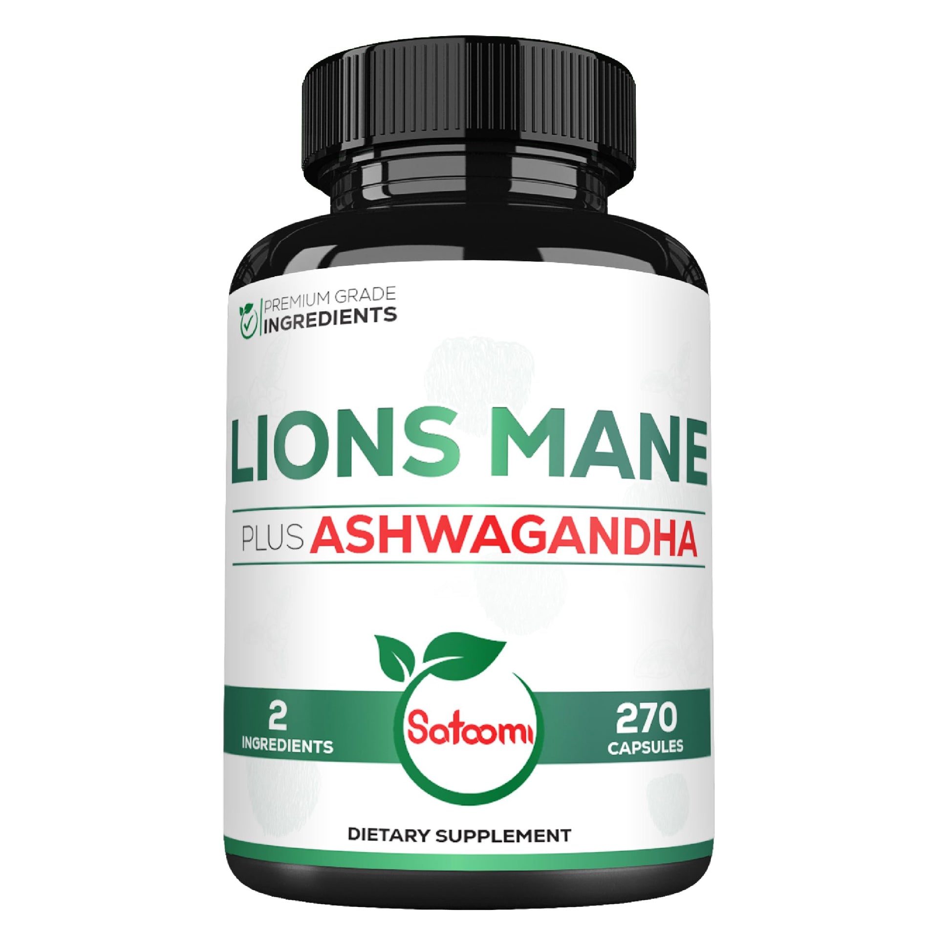 Satoomi Lions Mane Supplement Capsules with Ashwagandha, 90 Capsules