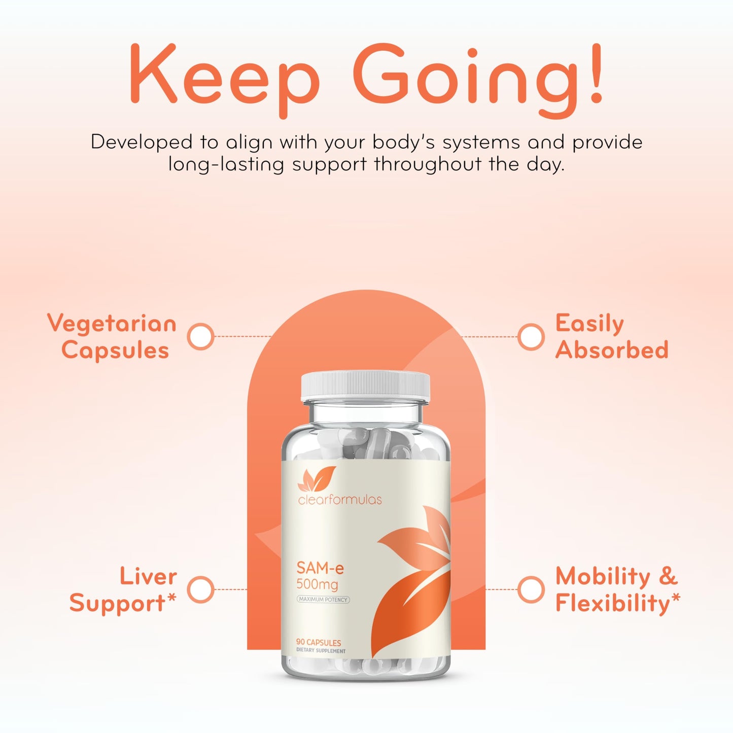 Clear Formulas SAMe 500mg (S-Adenosyl-L-Methionine) Capsule 90 Count
