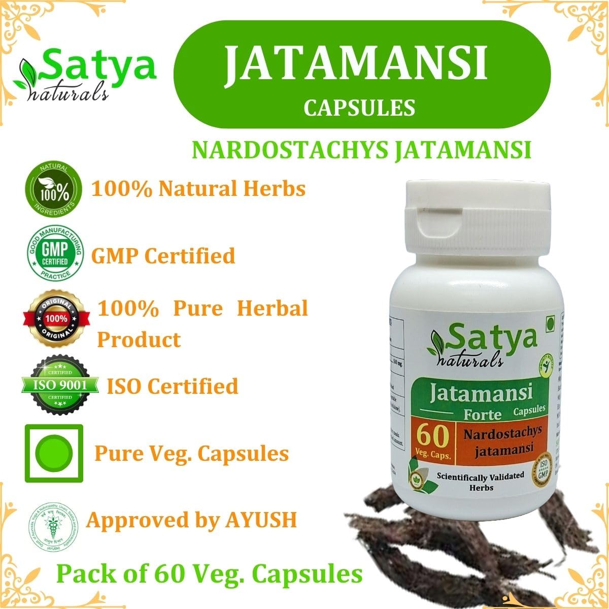 Satya Naturals Jatamansi Forte 500 mg Capsules, 120 Count