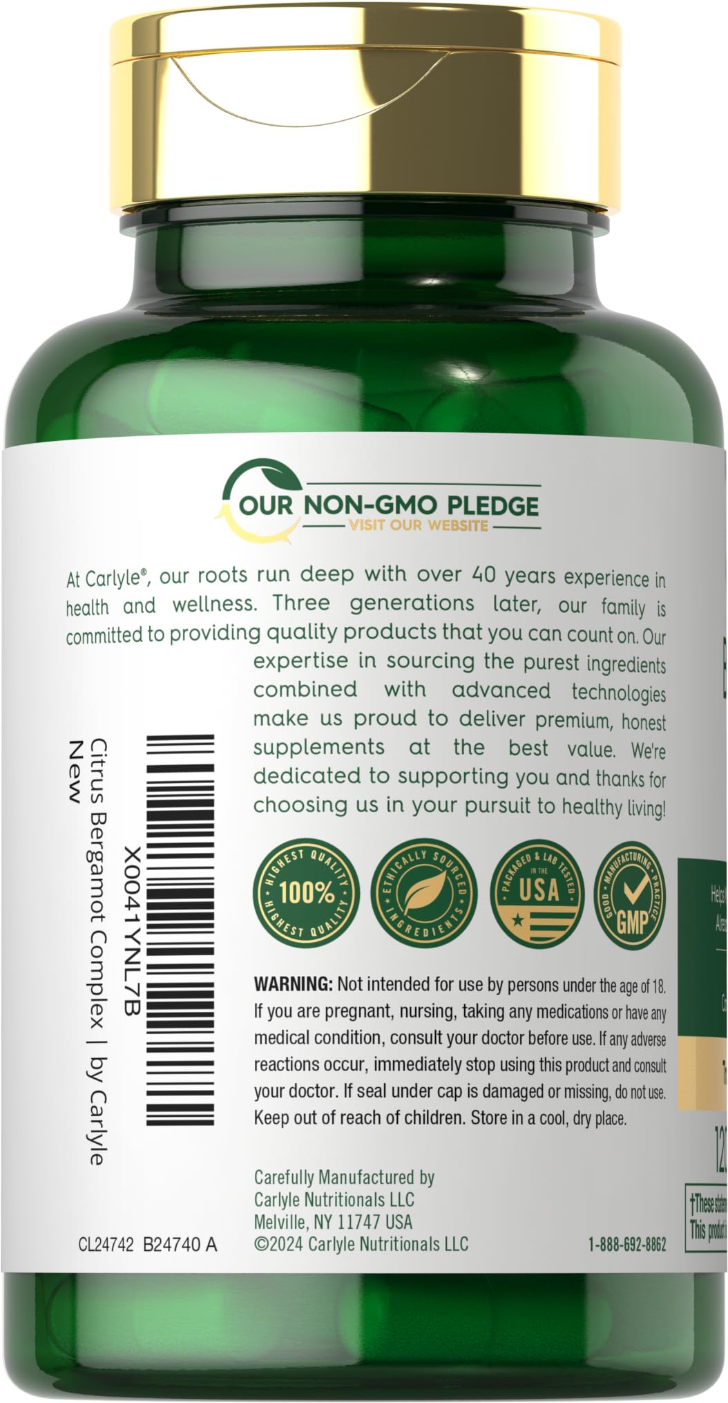 Carlyle Citrus Bergamot Supplement Extract Complex 120 Capsules