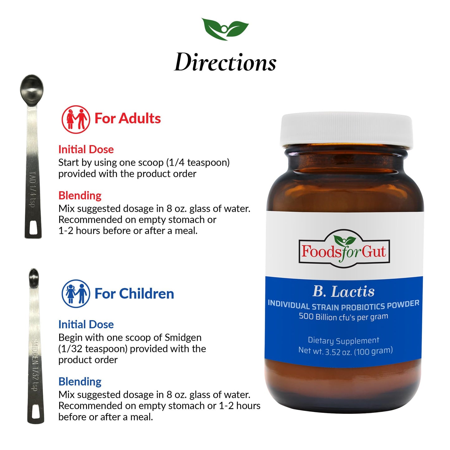 Foods For Gut Bifidobacterium Lactis Probiotic Powder 500 Billion CFU, 3.52 oz