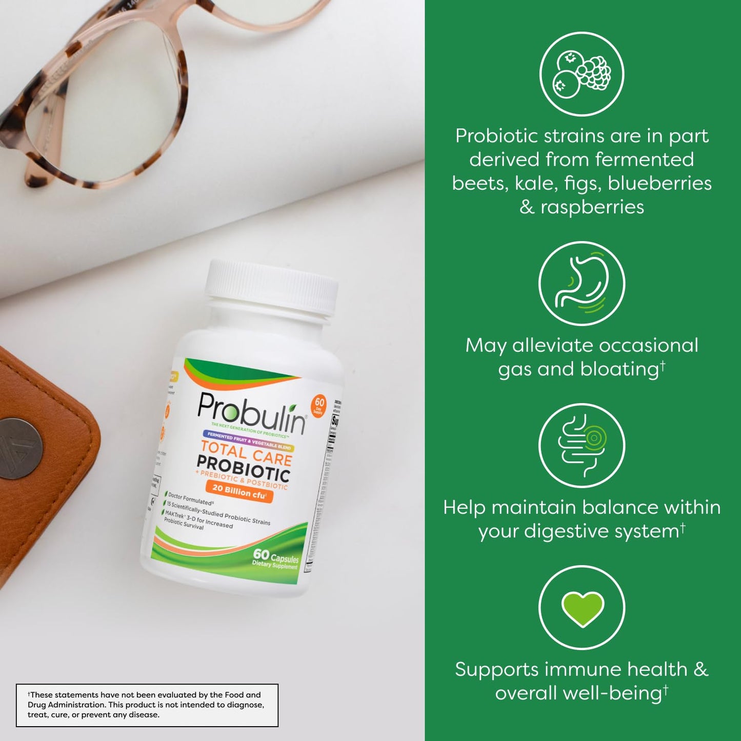 Probulin Total Care Pre + Pro + Postbiotic 20 Billion CFU, 180 Capsules