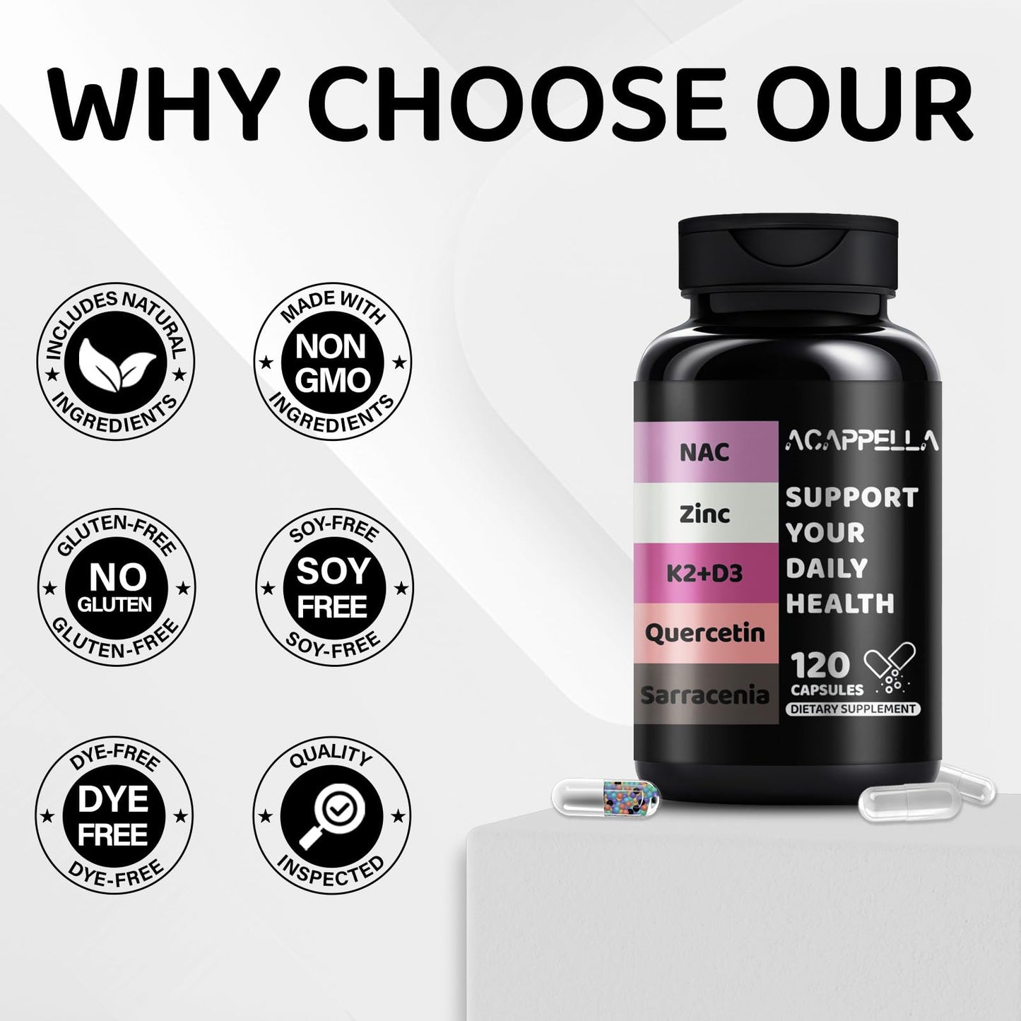 ACAPPELLA Vitamin D3 K2 Capsules, 120 Count