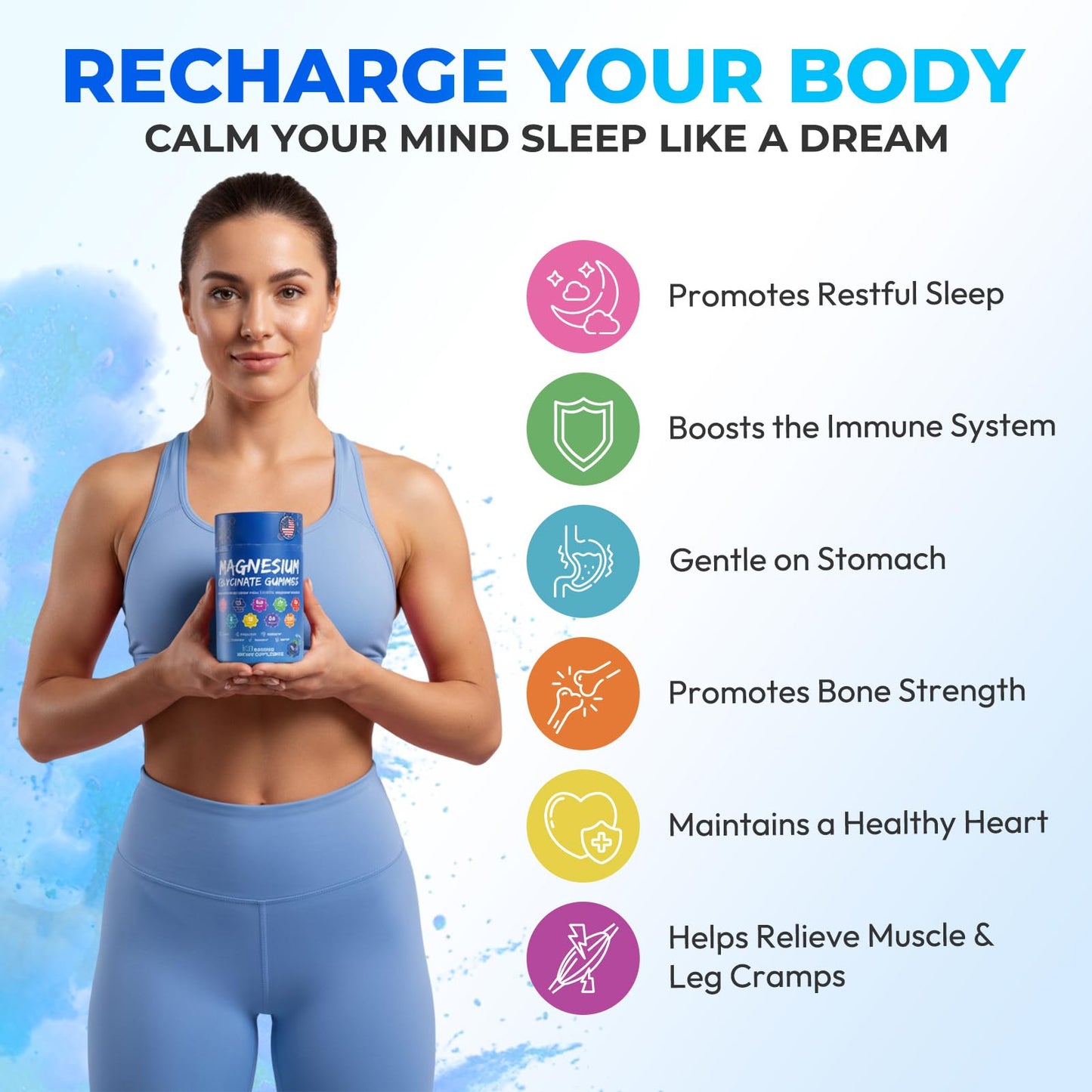 Xytora Magnesium Glycinate Gummies 600mg, Relax Support Magnesium, Blueberry, 120 Gummies