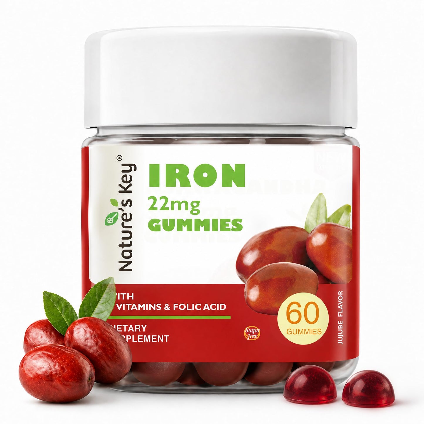 Nature's Key Iron Gummies 22mg Iron Supplement with Folic Acid, B6 & B12, Gummy, 60 Count