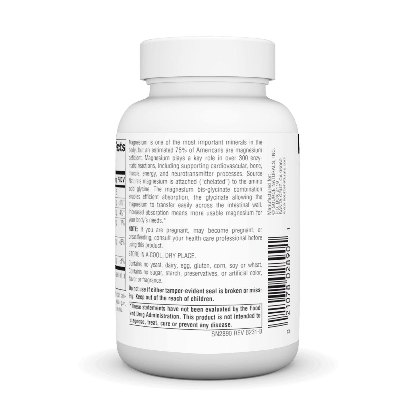 Source Naturals Magnesium Glycinate Chelated for High Absorption, for Calm Energy, Bone & Heart Support*, Tablets, 60 Tablets