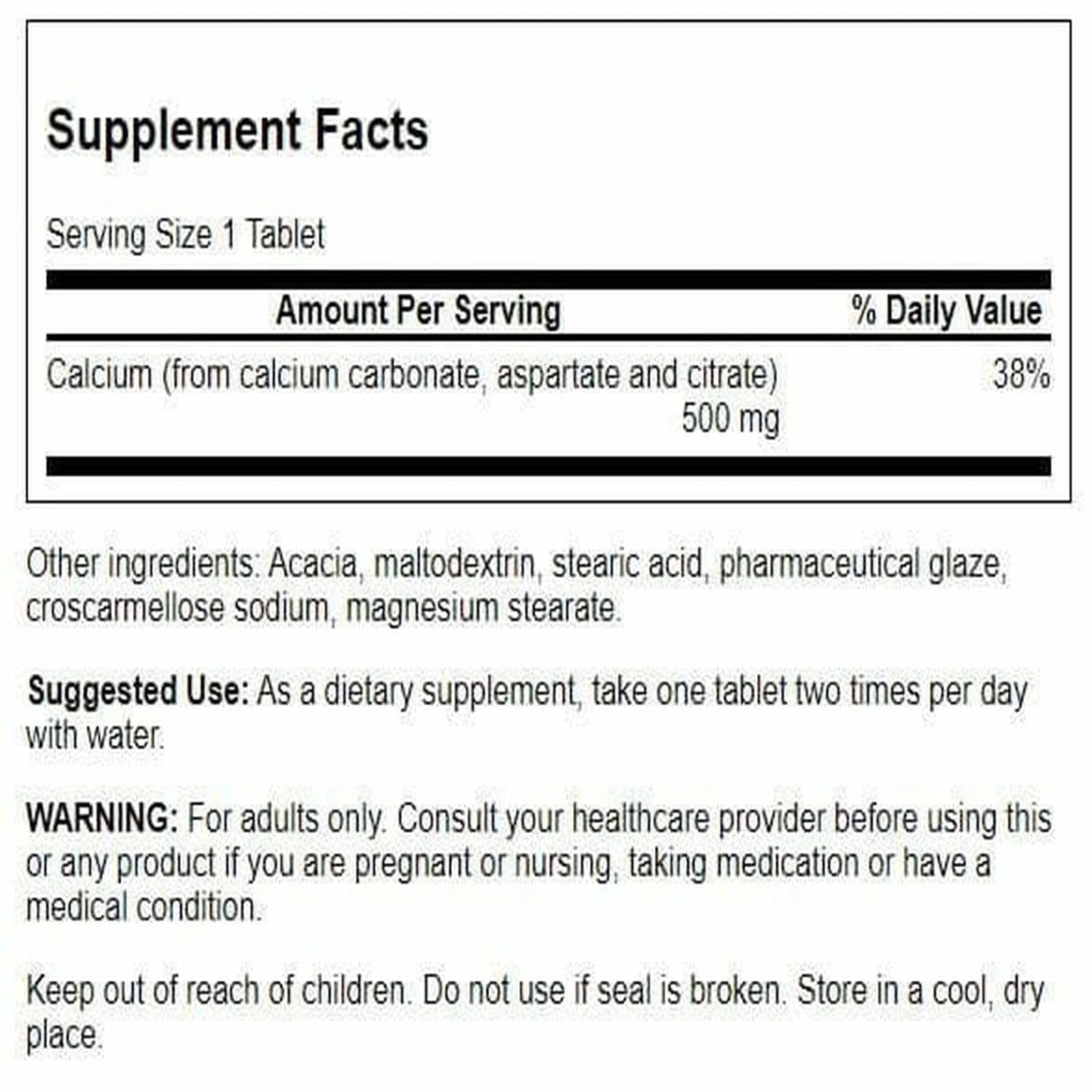 Swanson Calcium (Carbonate Aspartate & Citrate) 500 mg Tablet, 100 Tablets