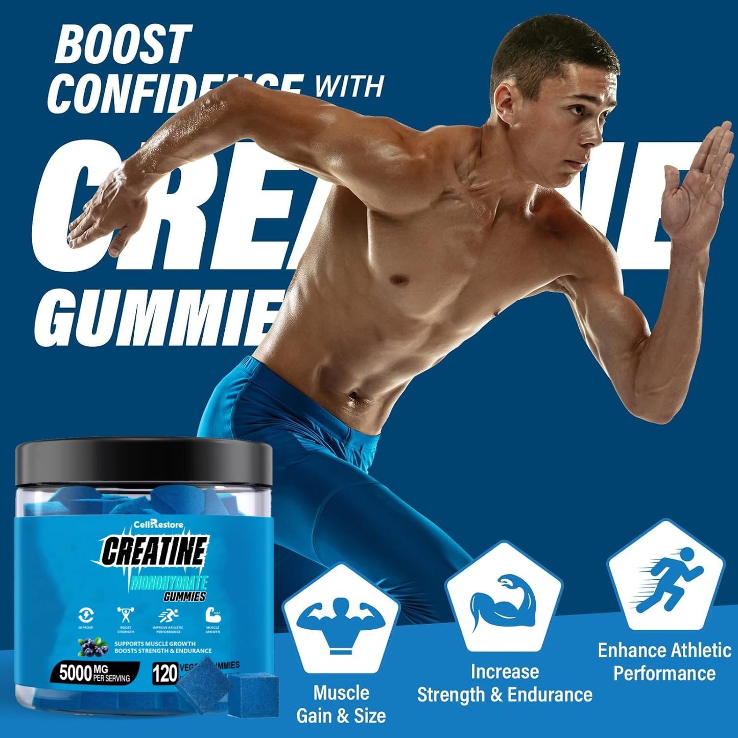 CellRestore Creatine Monohydrate Gummies, 120 Count