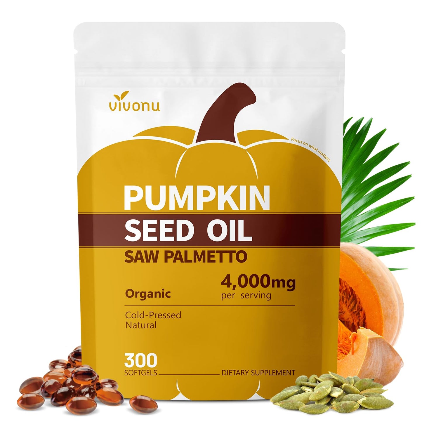 VivoNu Pumpkin Seed Oil with Saw Palmetto Capsules, 300 Count