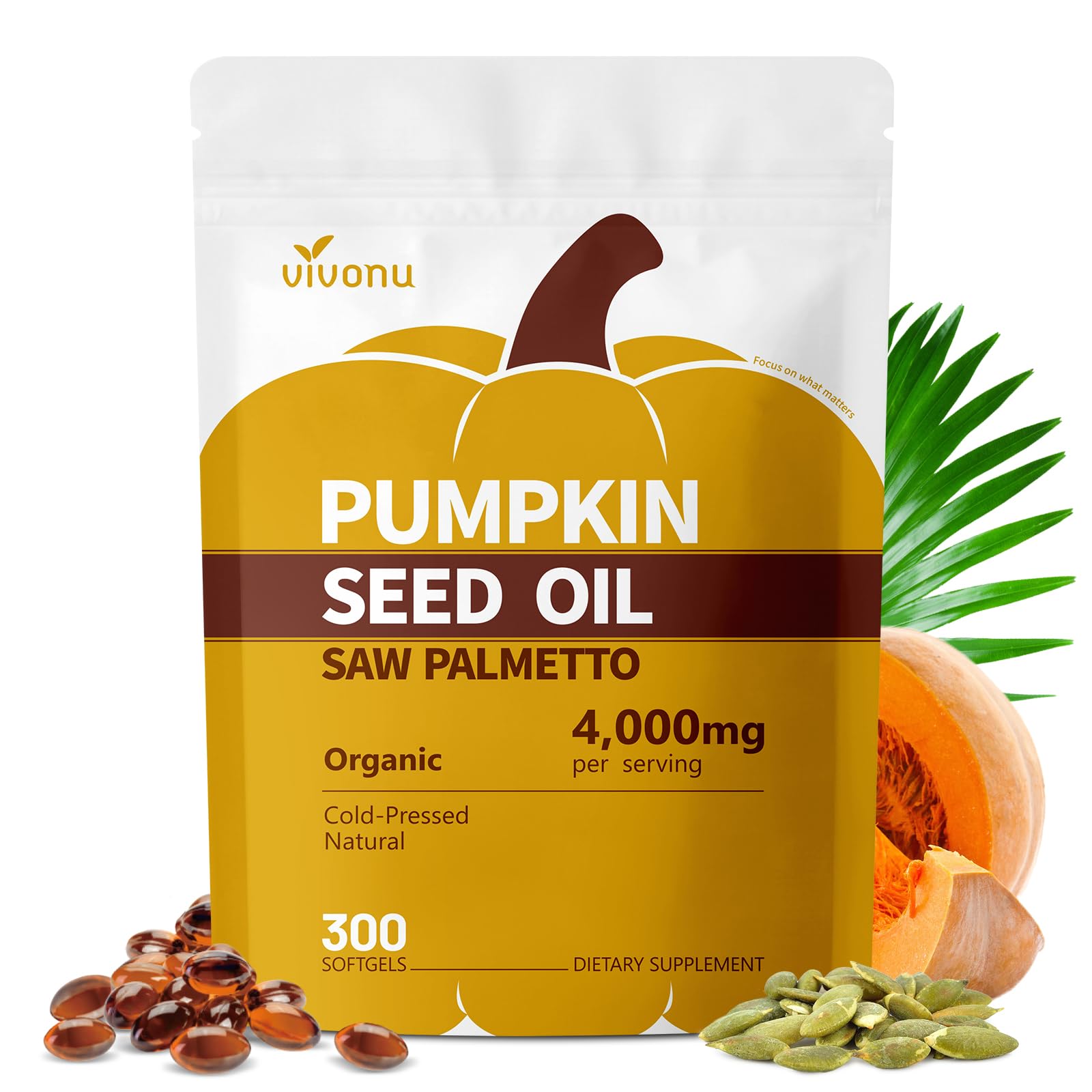 VivoNu Pumpkin Seed Oil with Saw Palmetto Capsules, 300 Count