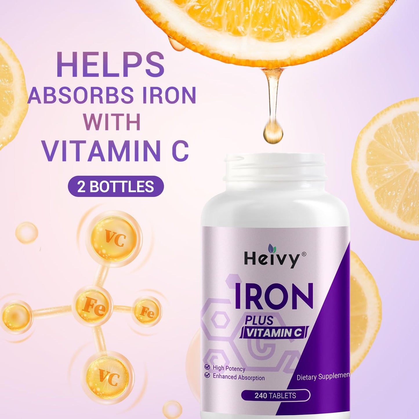 Heivy Ferrous Sulfate 325mg (Iron 65mg) Iron Supplement Tablets 480 Tablets