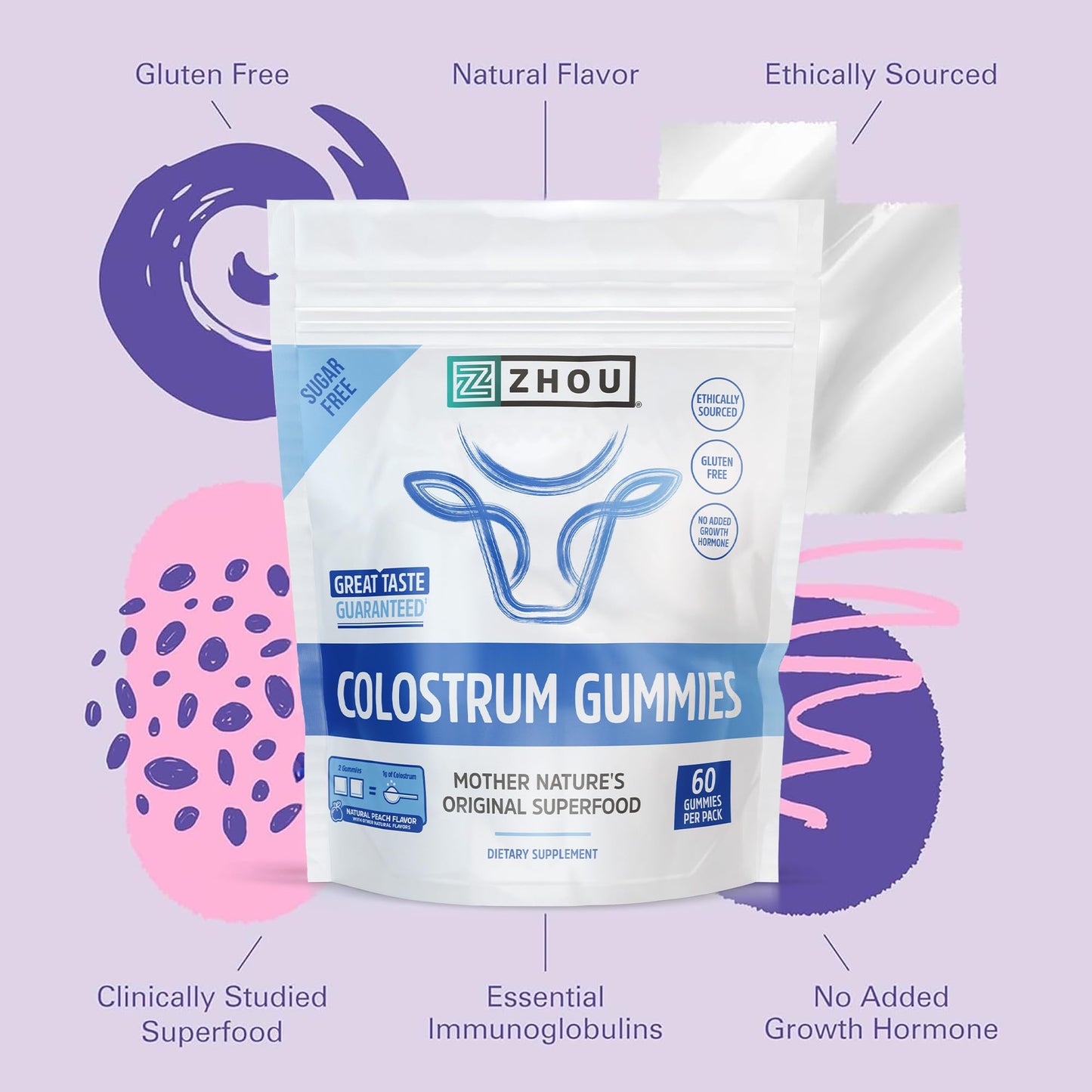 ZHOU Colostrum Gummies 60 Gummies
