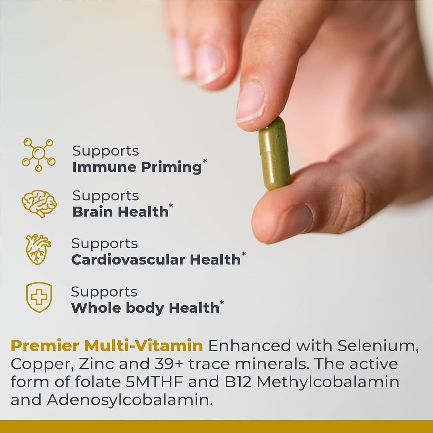 Premier Research Labs Multi-Vitamin - Immune, Brain & Heart Support with Prebiotics and Postbiotics, Vegan, Gluten & Soy Free, 120 Capsules