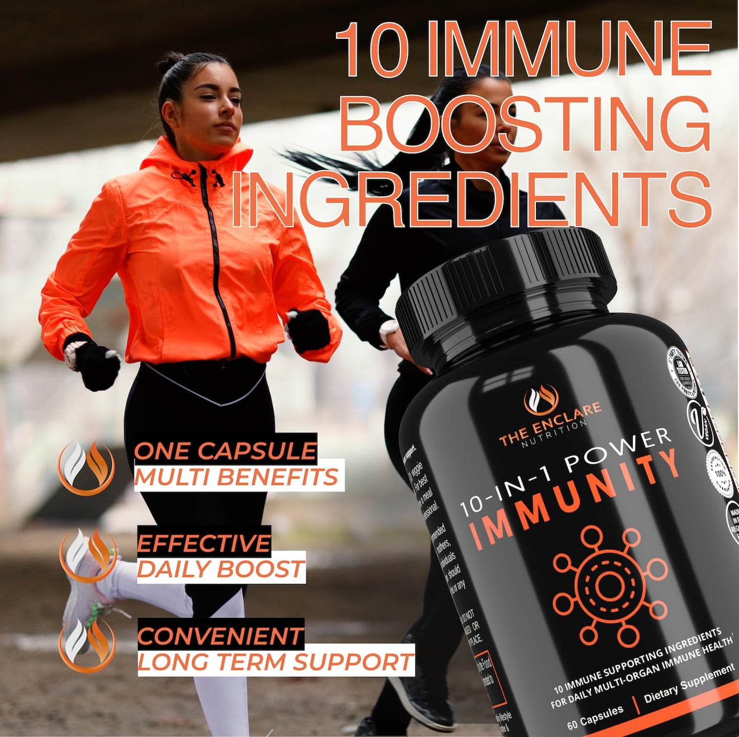 THE ENCLARE NUTRITION Immune Support Vitamins with Vitamin C, Elderberry, Zinc, Echinacea, Turmeric Curcumin, Garlic Capsules 60 Count