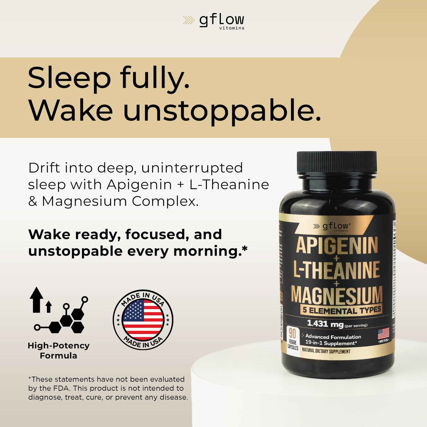 Gflow Vitamins Apigenin Sleep Support Supplement, 90 Capsules