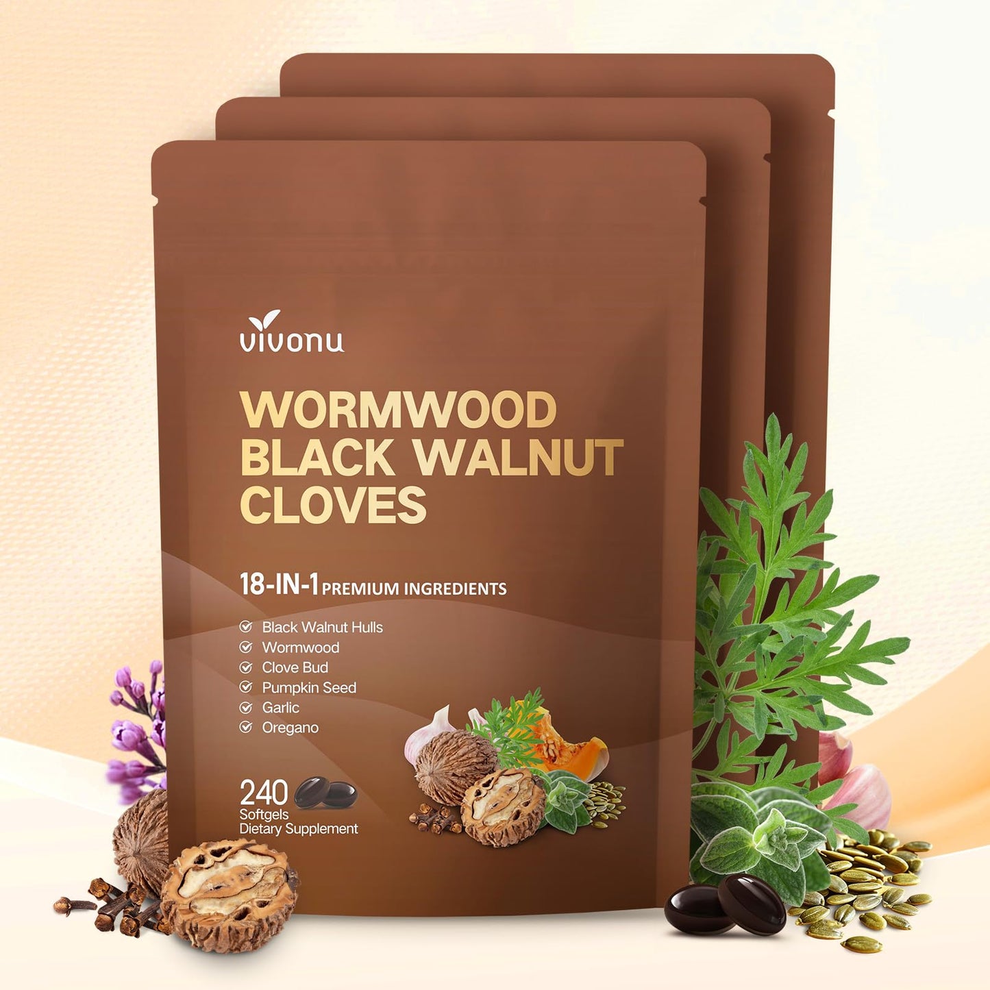 VivoNu 18-in-1 Black Walnut Wormwood Cleanse Softgel 3 Bags