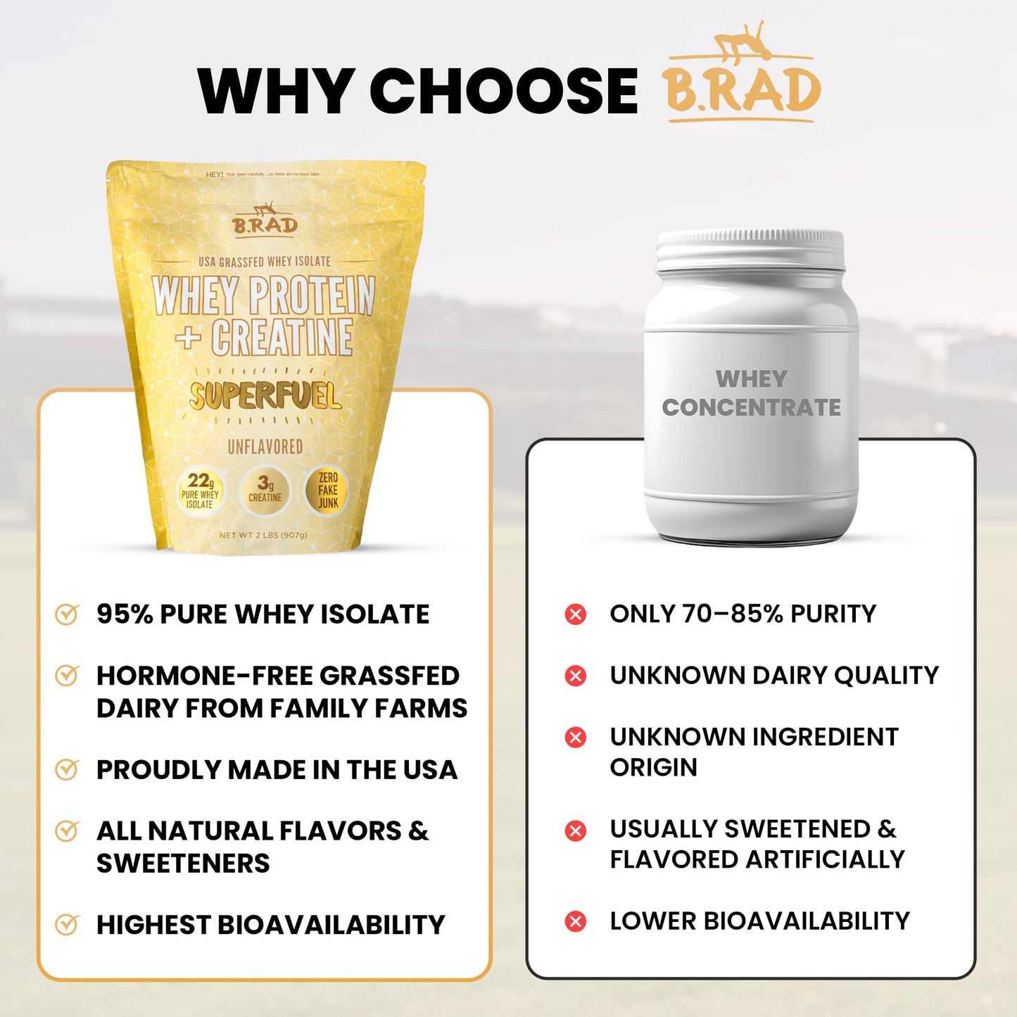 B.rad Superfuel Grass-Fed Whey Protein Isolate Powder with Creatine, 32 Servings