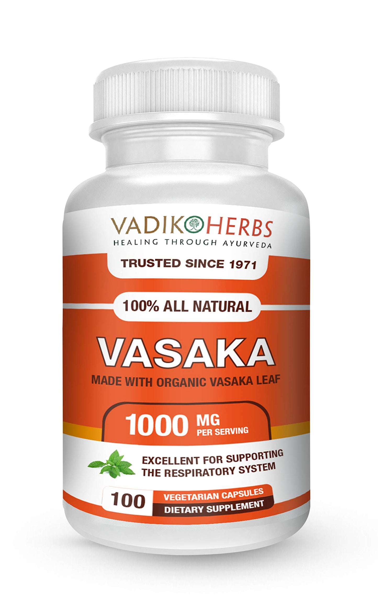 Vadik Herbs Certified Organic Vasak Vasaka (Justicia adhatoda) Powder, 100 Vegicaps