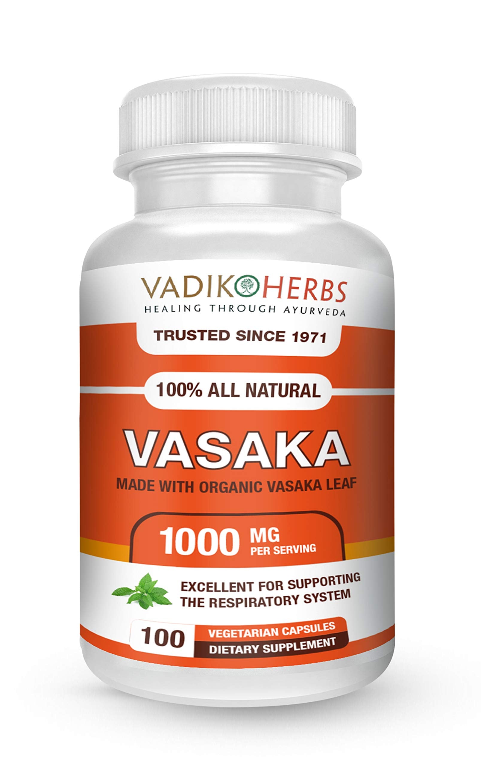 Vadik Herbs Certified Organic Vasak Vasaka (Justicia adhatoda) Powder, 100 Vegicaps