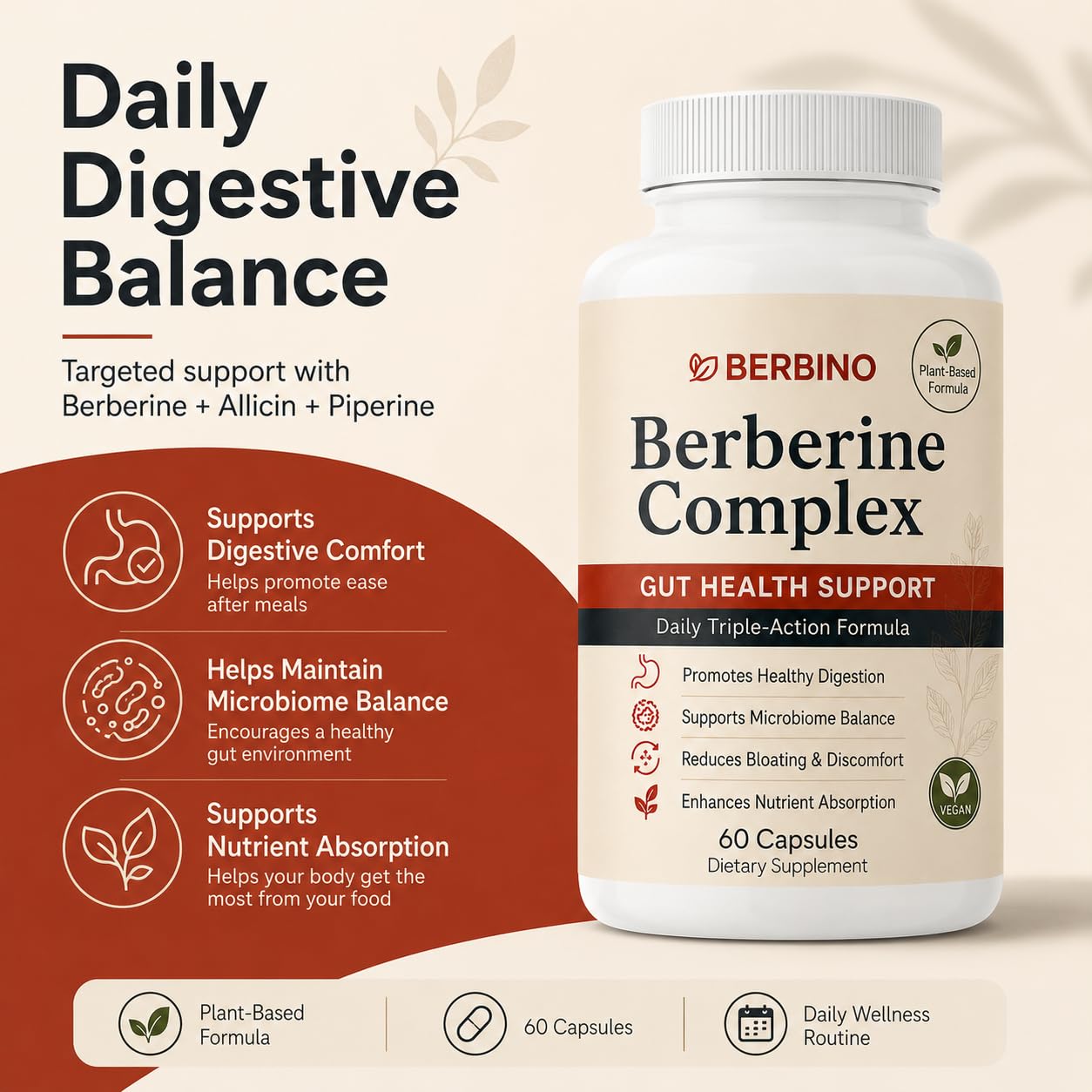 Awjsde Berbino Berberine Complex Capsules with Allicin Garlic Extract & Piperine, 60 Capsules