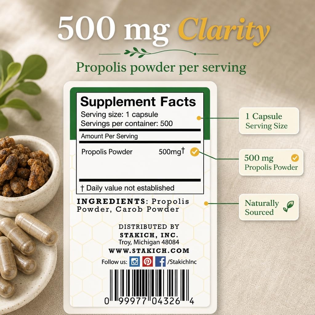 Stakich Bee Propolis Capsules 500 Count