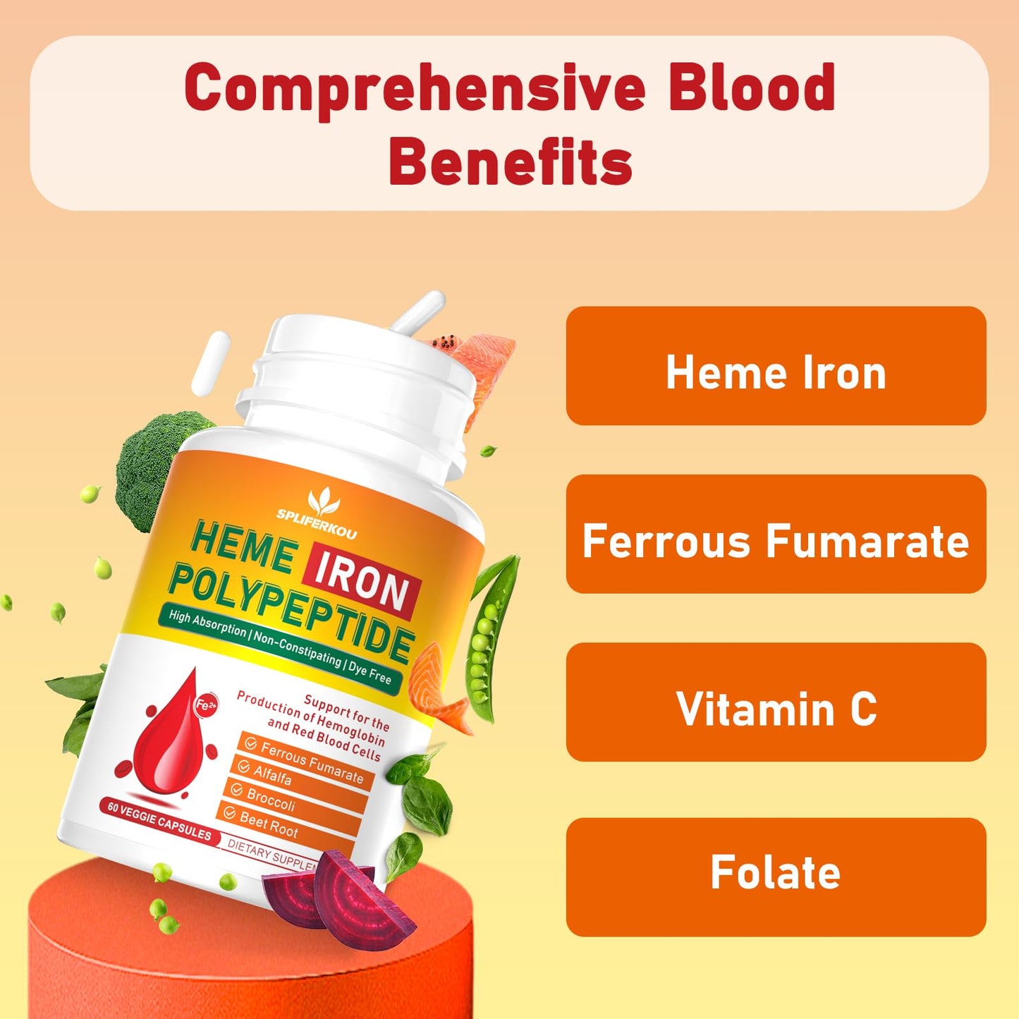 Spliferkou Heme Iron Supplement Vegan Easy to Absorb 120 Capsules