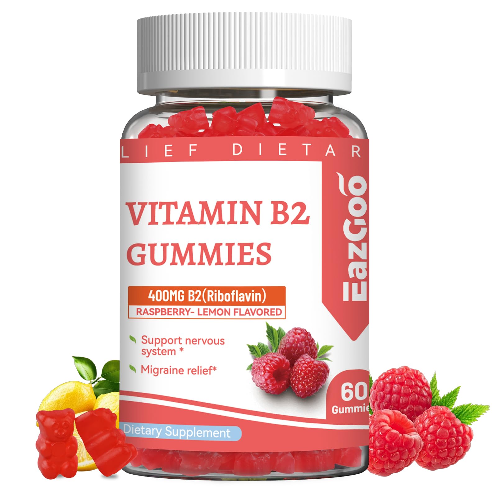 EAZGOO Vitamin B2 (Riboflavin) 400mg Supplement with Magnesium Gummies, 60 Count