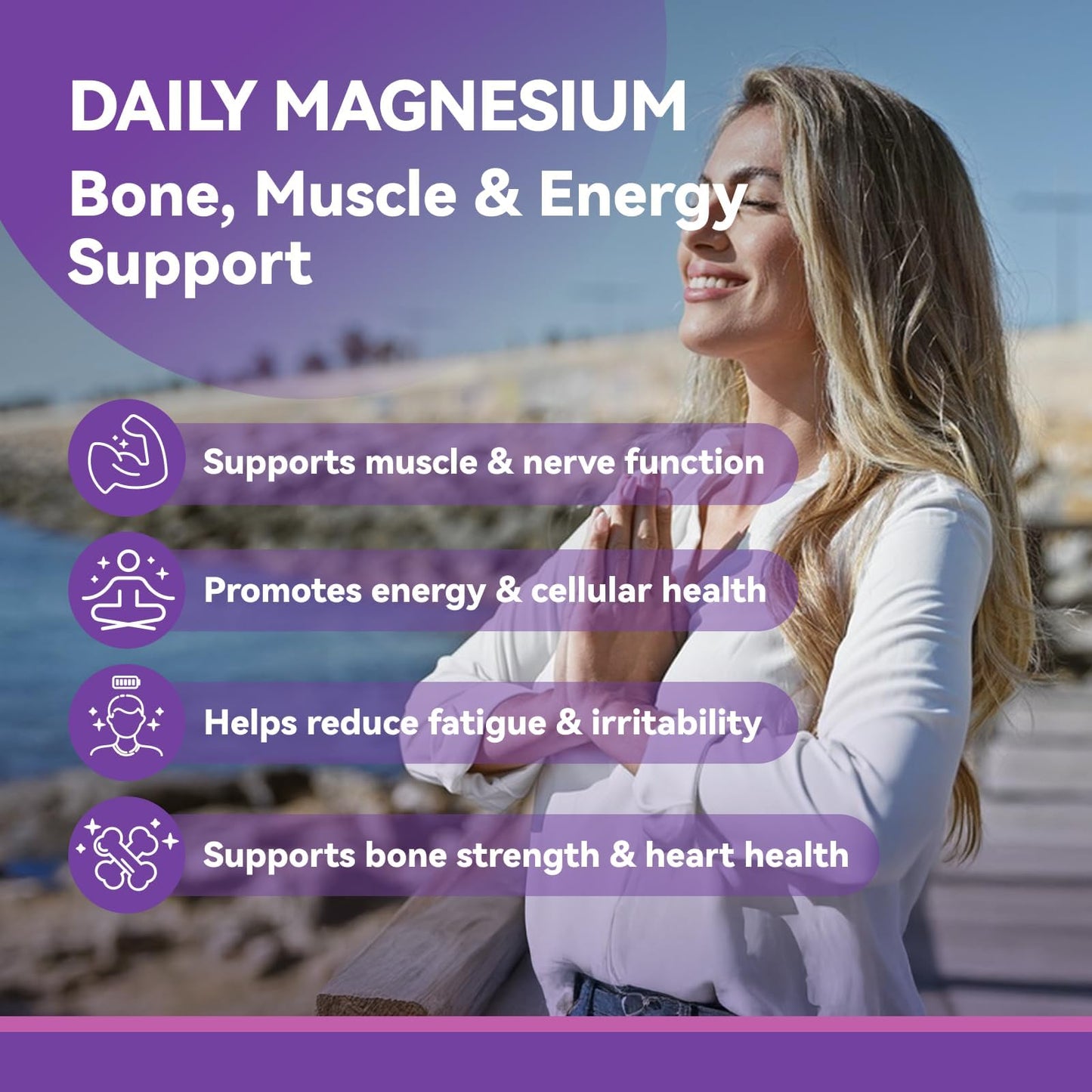 Inner Brightness Pure Magnesium 250mg Supplement with Calcium – High Absorption Magnesium Capsules for Bone Strength, Muscle Function, Relaxation & Sleep Support – 200 Capsules, Vegan, Non-GMO