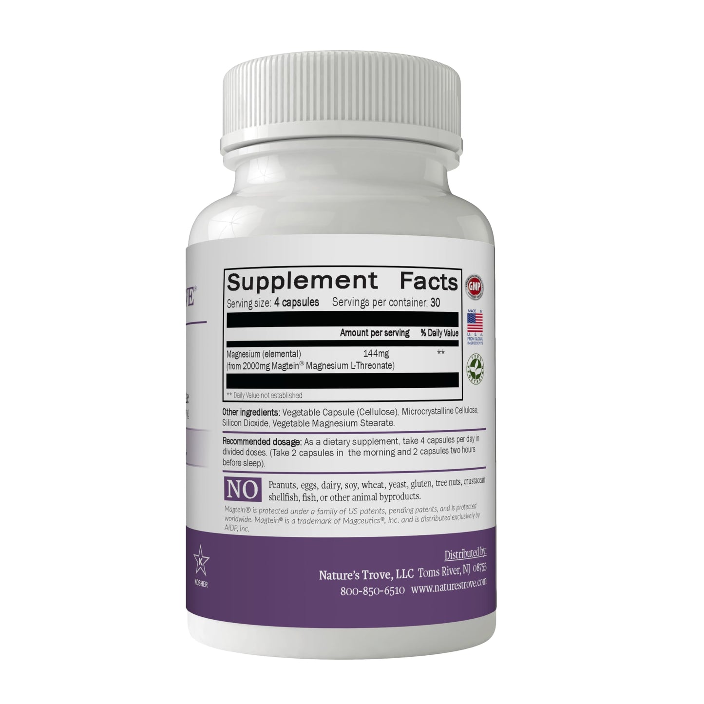 Nature's Trove Magtein Magnesium L-Threonate Supplement Capsule 120 Count
