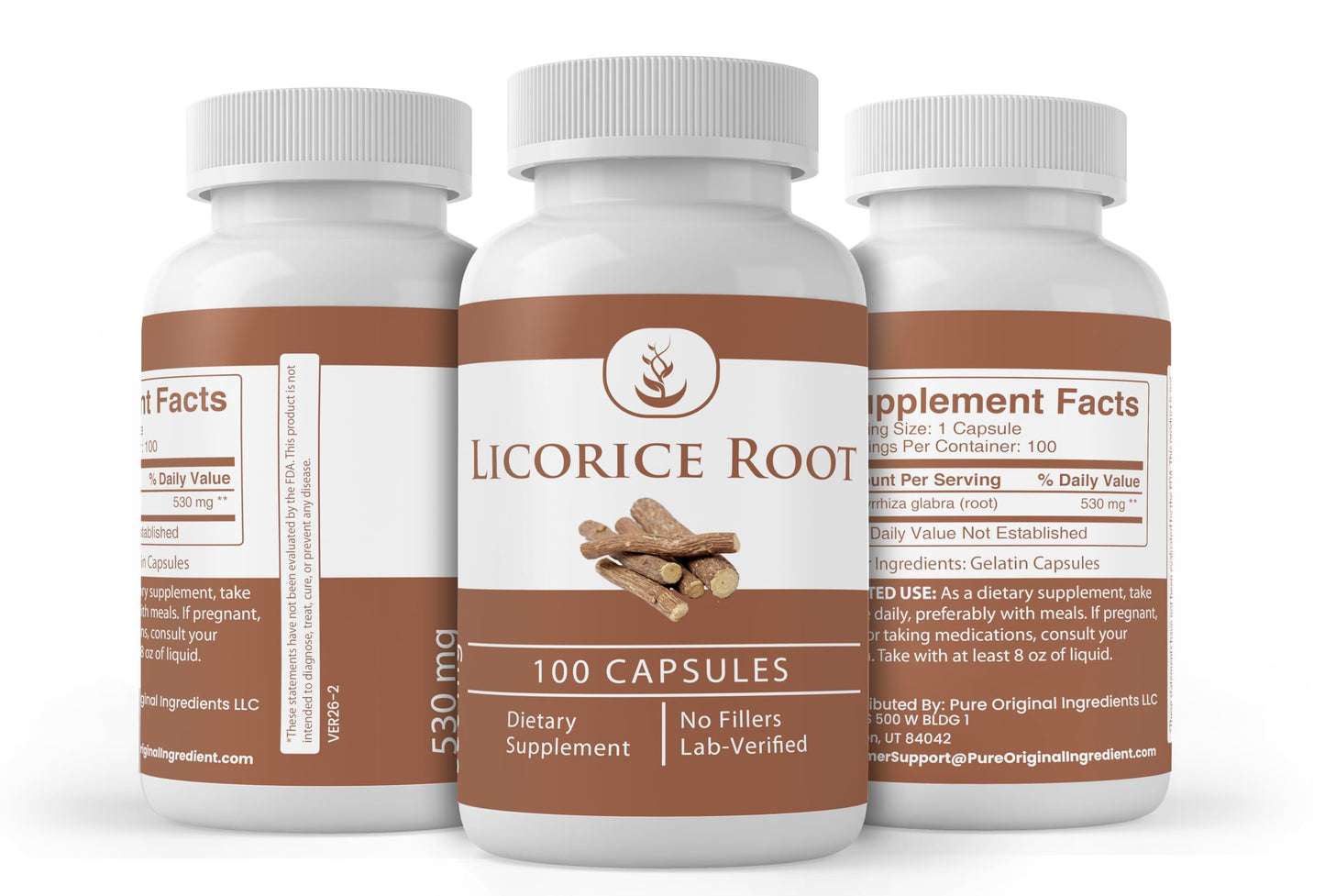 Pure Original Ingredients Licorice Root Extract Capsules, 100 Count