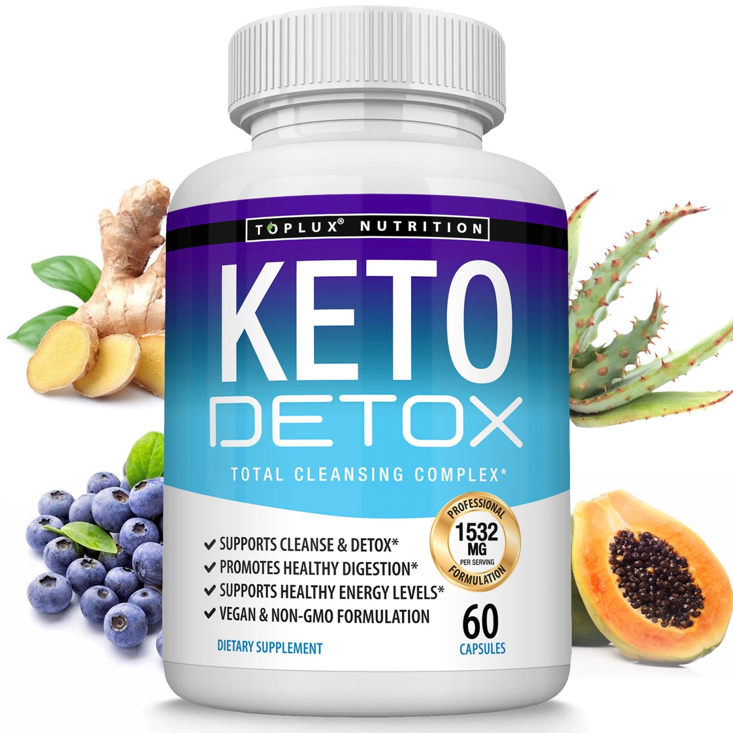 Toplux Keto Detox Pills Advanced Cleansing Extract 1532 Mg Natural Acai Colon Cleanser Formula Capsules, 60 Count