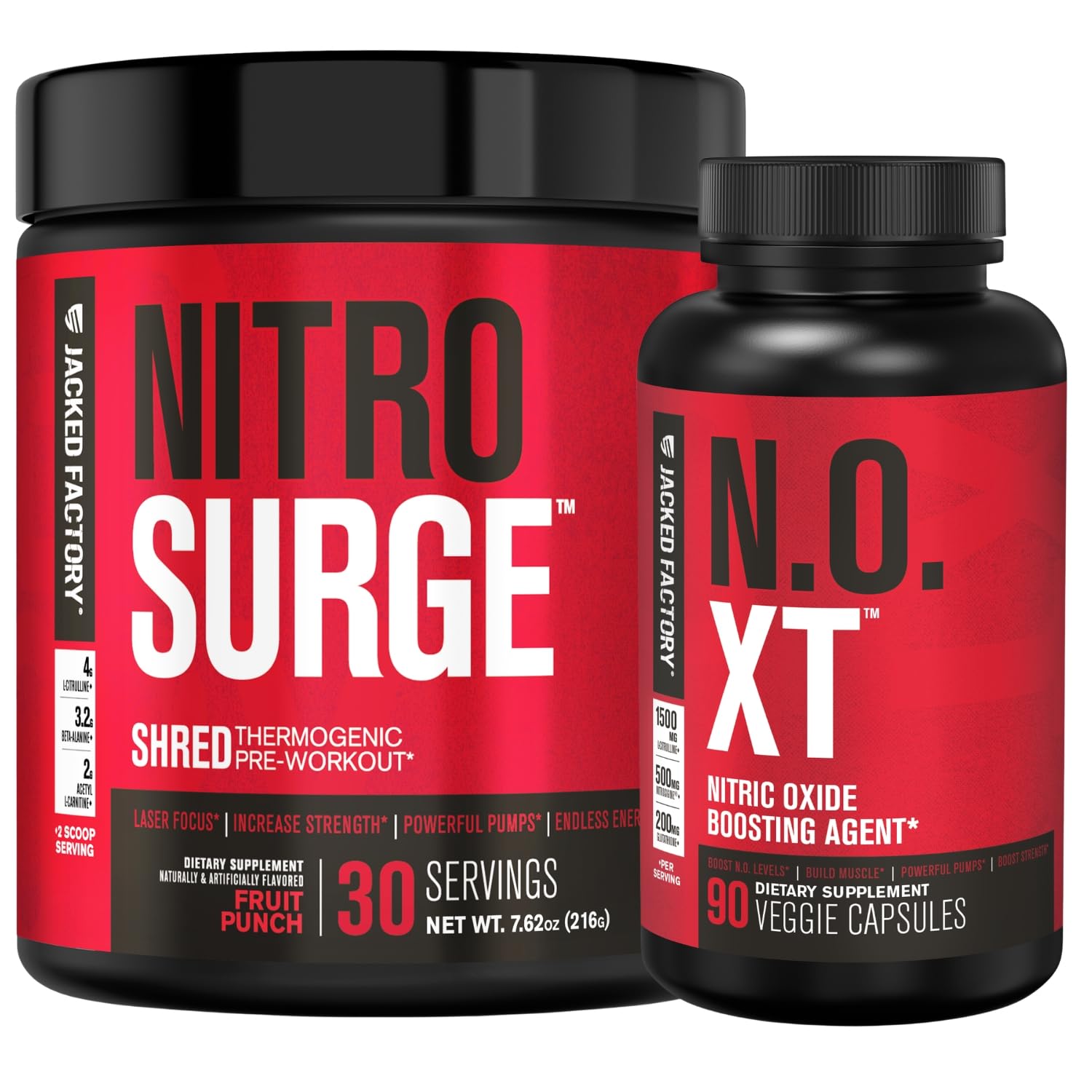 Jacked Factory Nitrosurge Shred Thermogenic Pre-Workout & N.O. XT Nitric Oxide Booster Powder 1