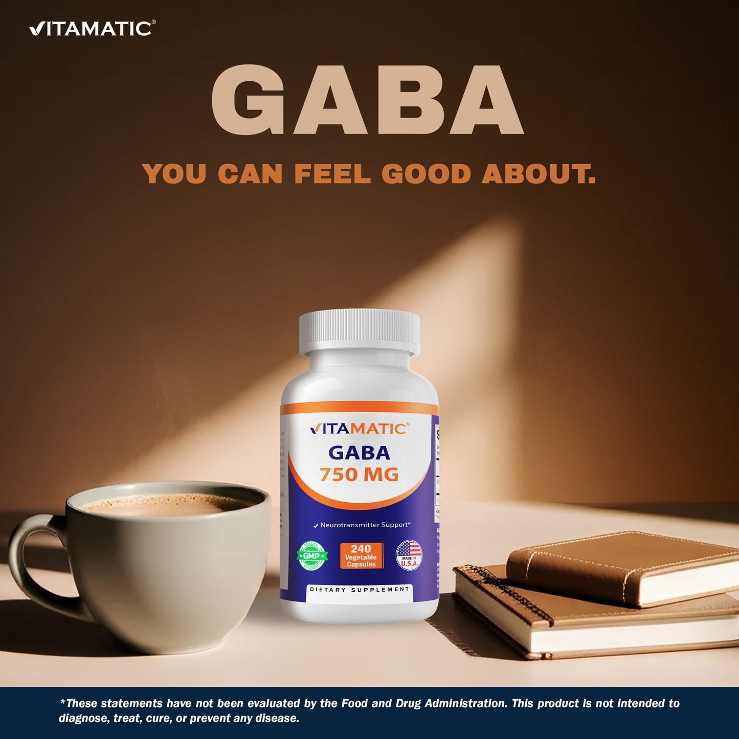 Vitamatic GABA (Gamma Aminobutyric Acid) 750mg Capsule, 240 Count