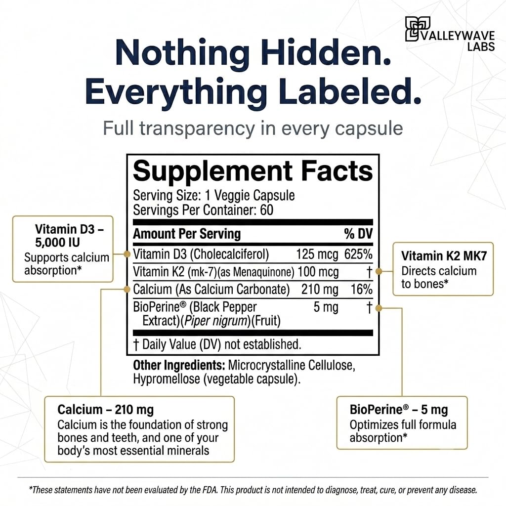 Valleywave Labs Vitamin D3 K2 60 Capsules