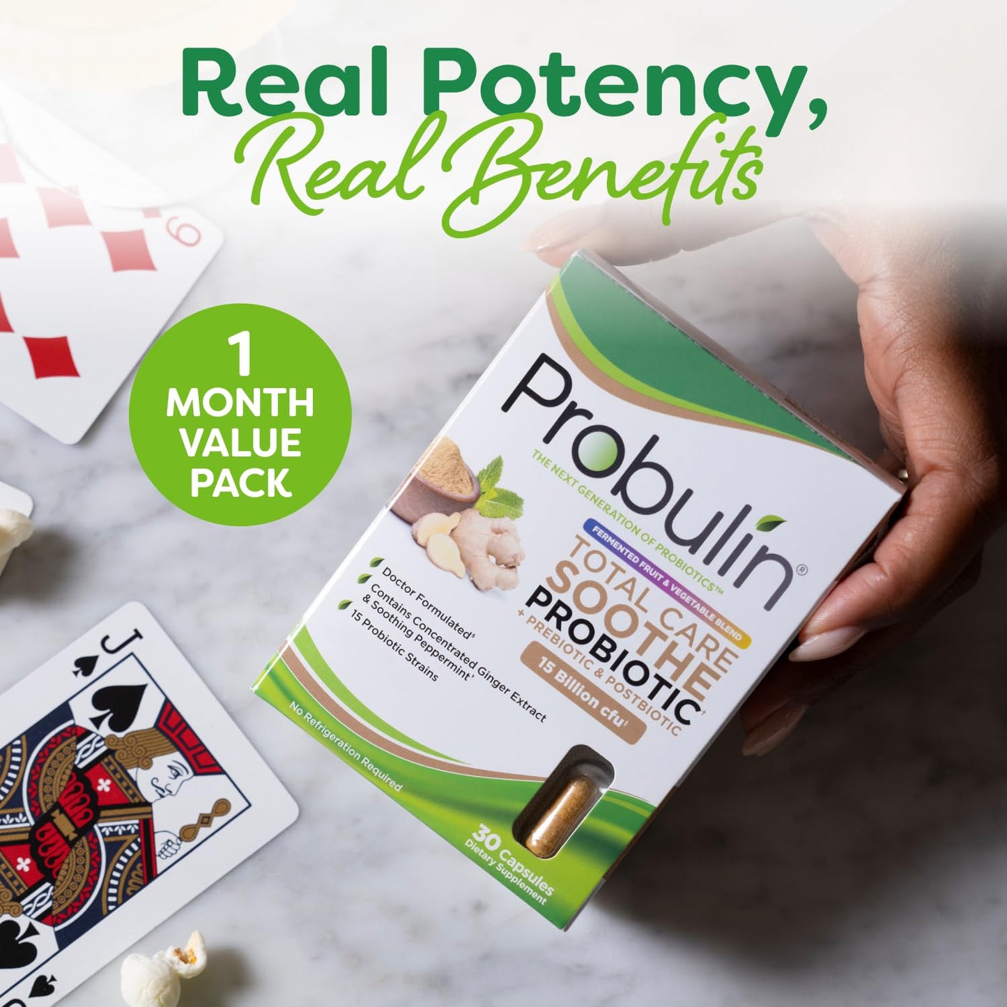 Probulin Total Care Soothe Prebiotic, Probiotic and Postbiotic + Ginger & Mint for Digestive Soothing, 30 Capsules