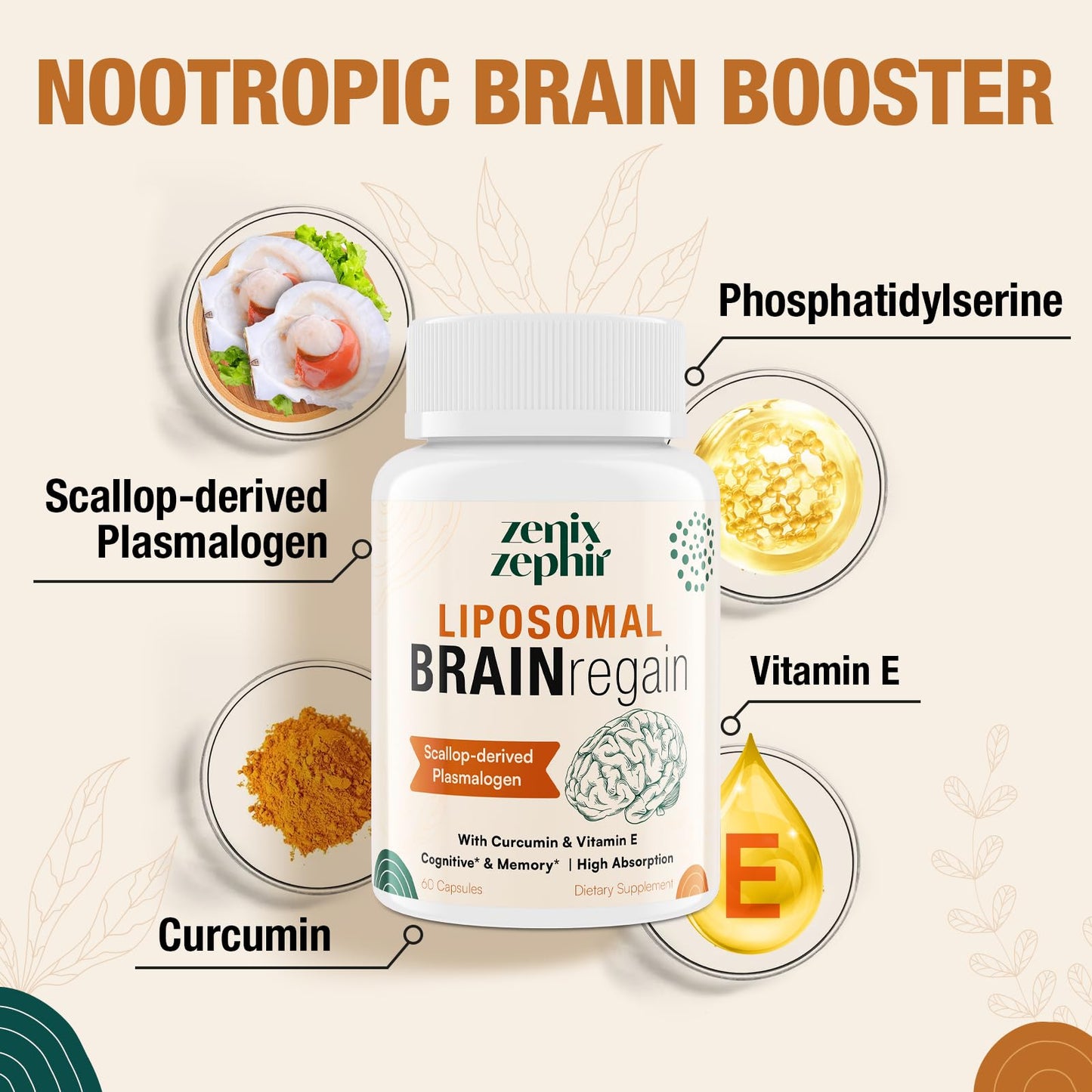 ZenixZephir Liposomal Brain Supplements for Memory and Focus Softgels 60