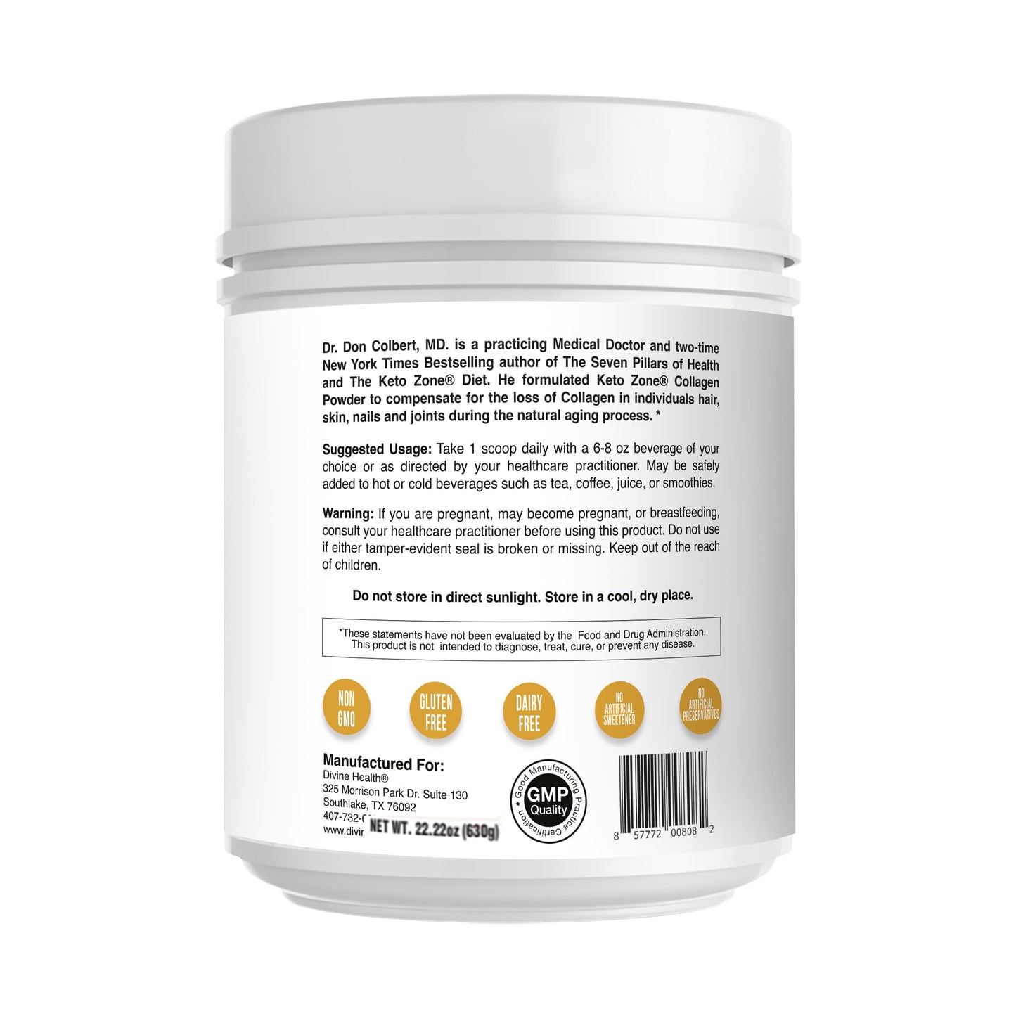 Divine Health Dr. Colbert, MD Hydrolyzed Collagen Powder, Gingerbread Flavor, Type I, II, III Chicken & Marine, Hair, Skin & Nails, 30 Servings