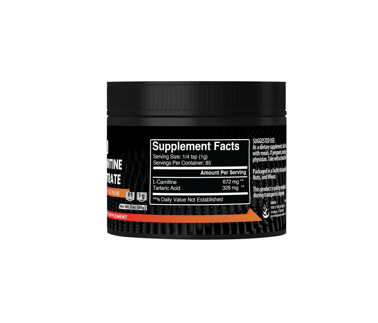 PURE ORIGINAL INGREDIENTS L-Carnitine L-Tartrate Powder 3 oz
