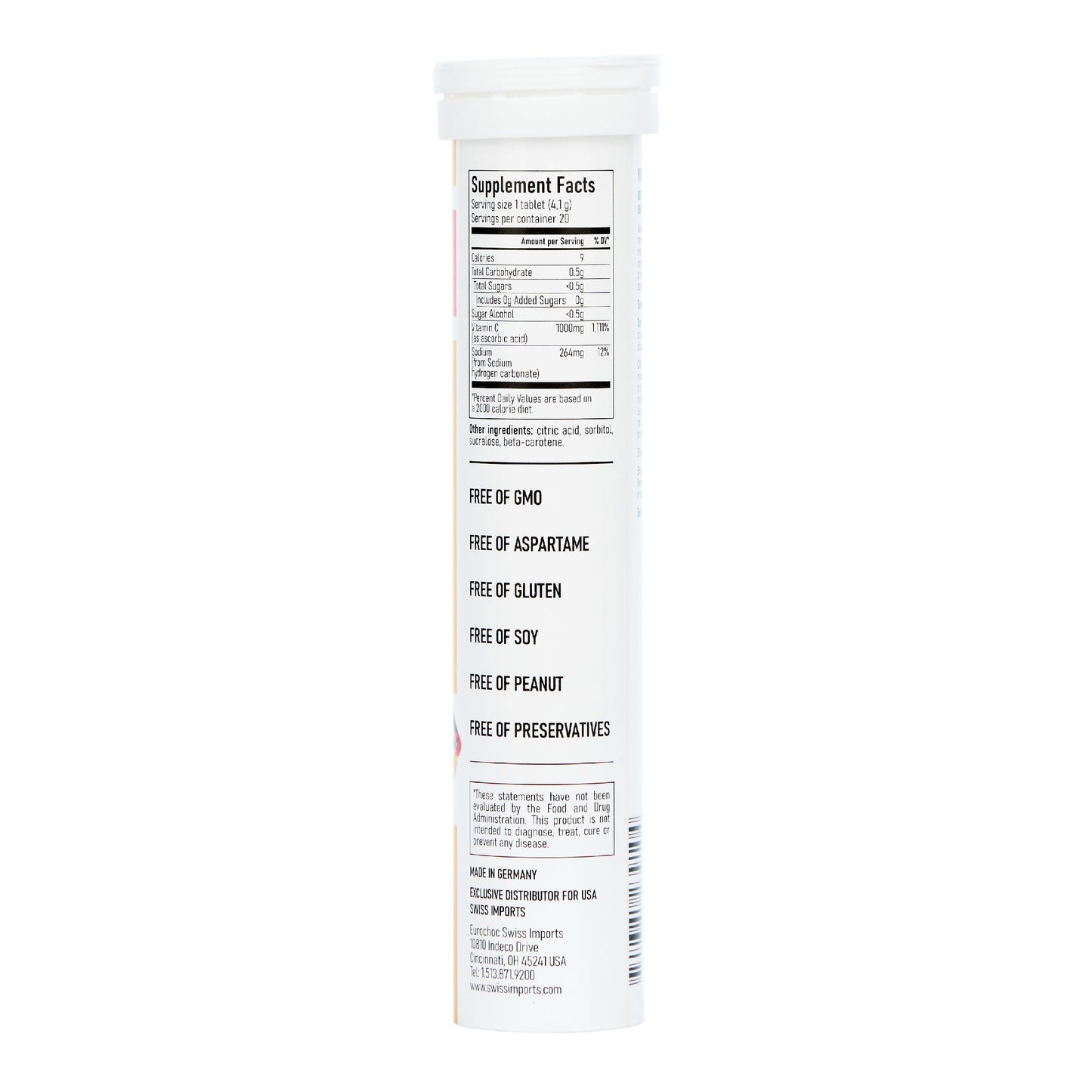 Swiss Imports Vitamin C 1000mg Dietary Supplement Tablets, 20 Count