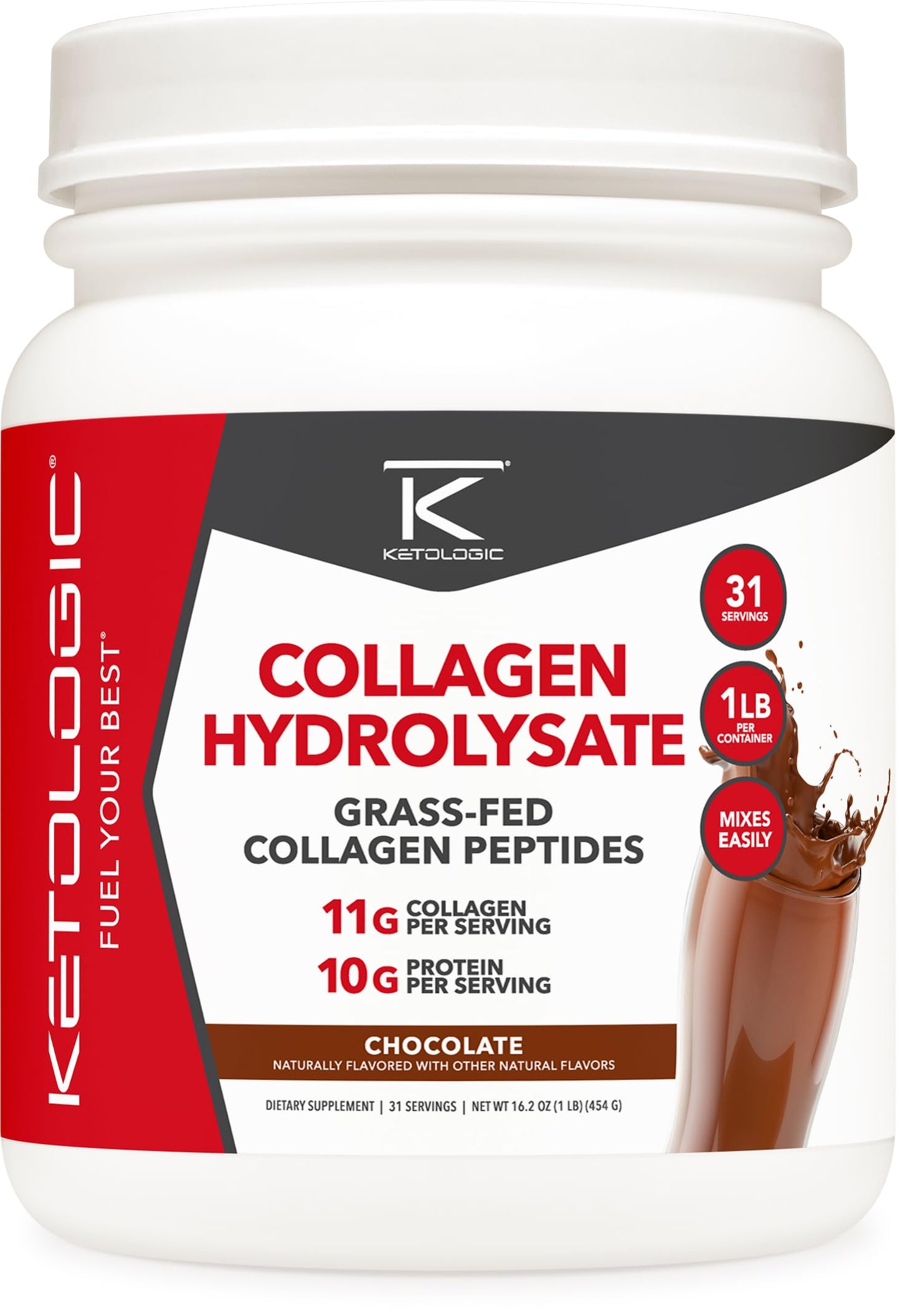 Ketologic Grass Fed Collagen Powder Chocolate Flavor 16.2 oz