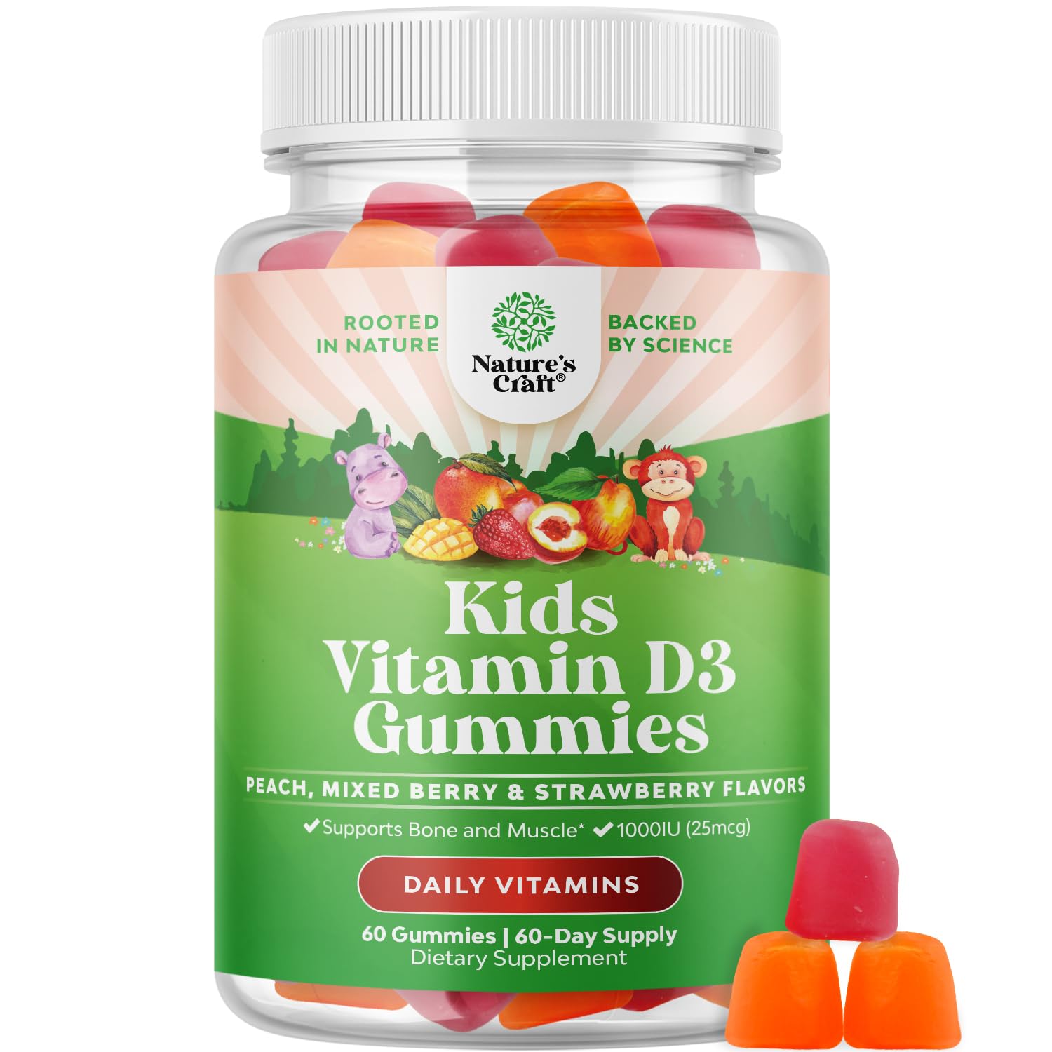 Natures Craft Chewable Vitamin D Gummies for Kids and Toddlers 60 Count