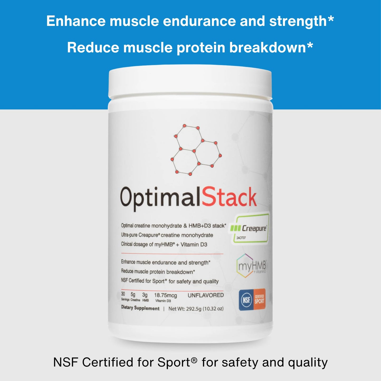 OptimalAmino OptimalStack Creatine Monohydrate, HMB, & Vitamin D3 Stack Powder 10.32 oz