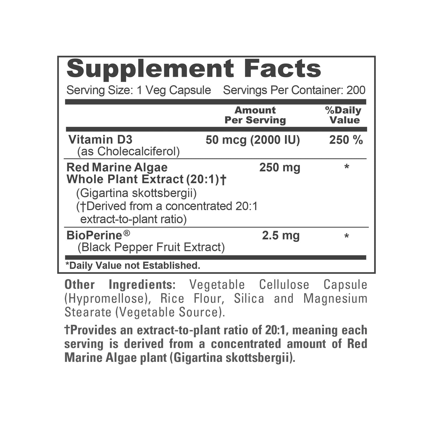 NusaPure Red Marine Algae Capsules, 250 mg, 200 Count