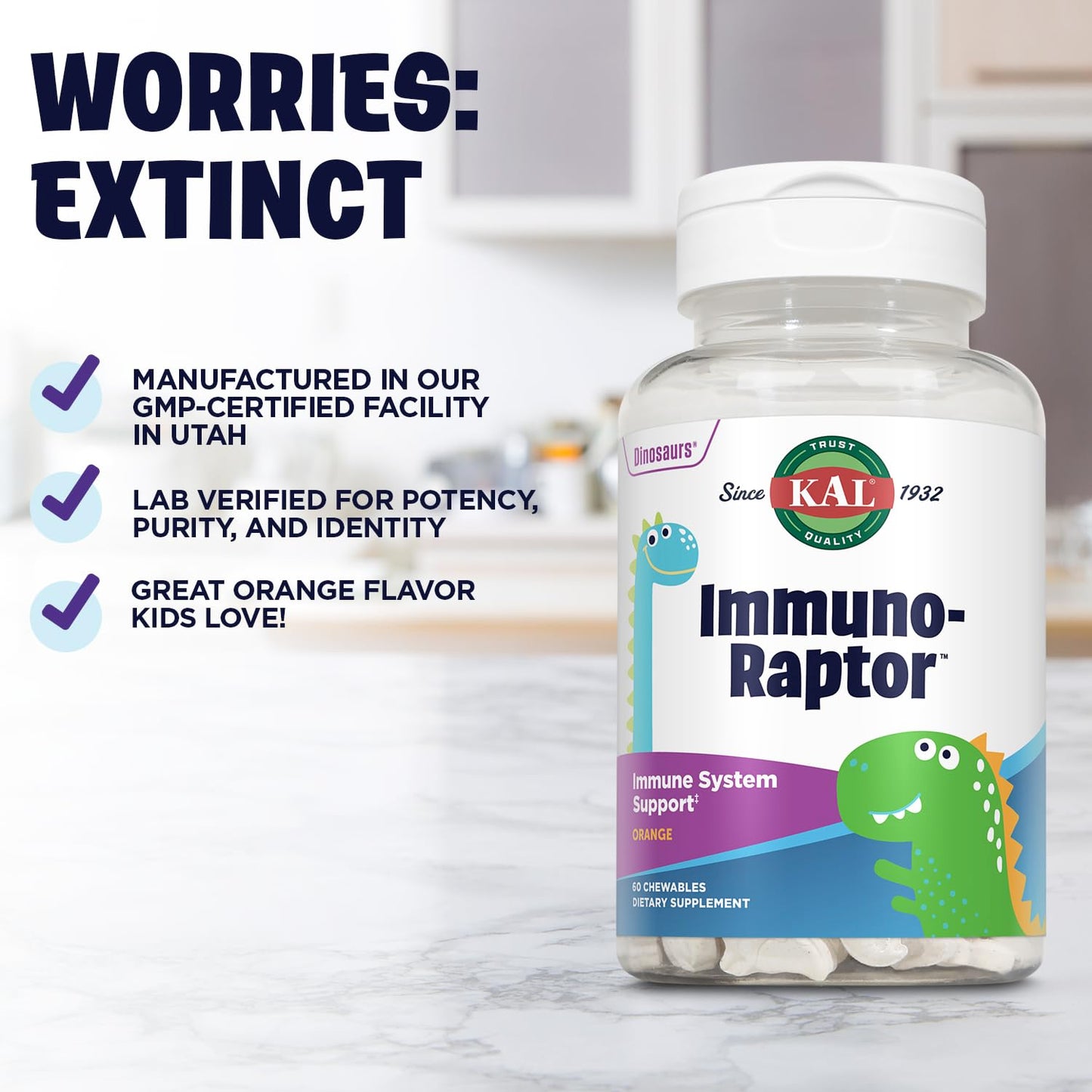 KAL ImmunoRaptor Kids Immune Support Chewables, 60 Count