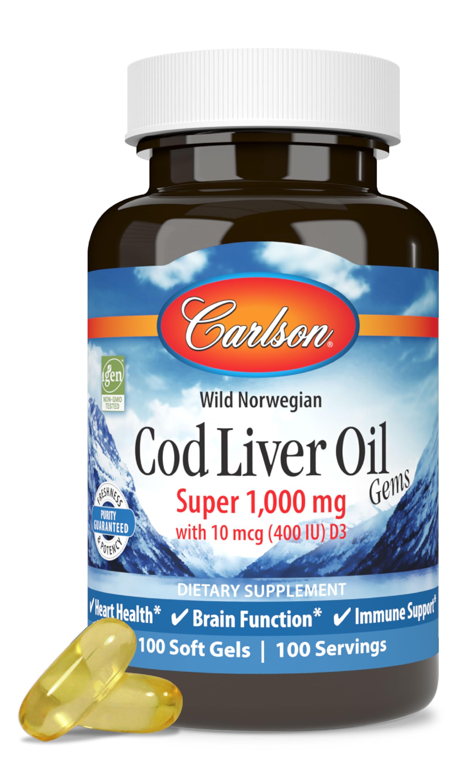 Carlson Cod Liver Oil Softgels 100 Count